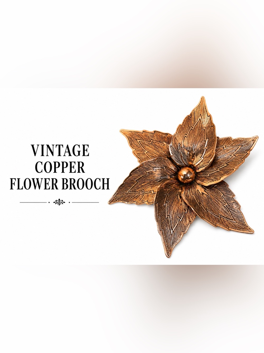 Vintage Copper Flower Brooch Large Floral Statement Pin